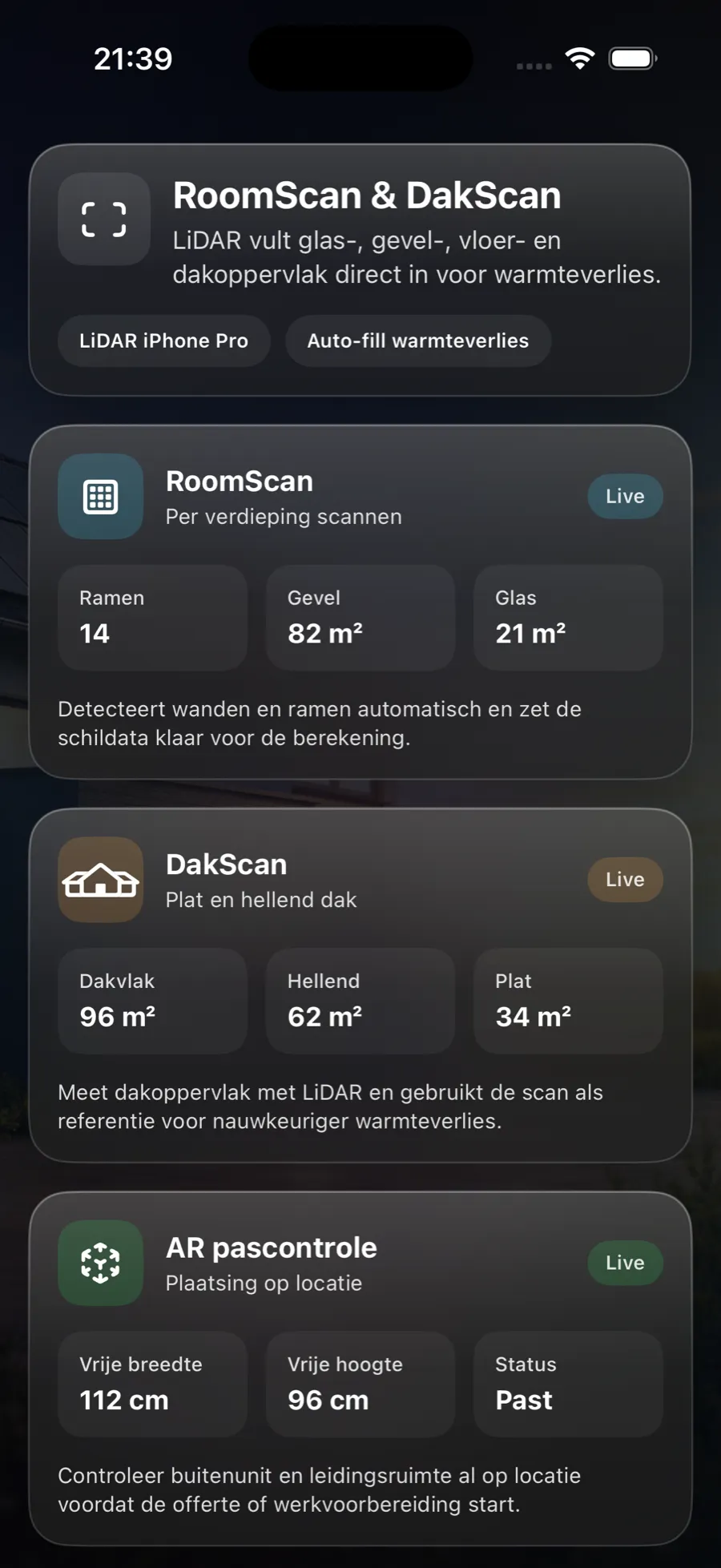 AR scan functie voor ruimtemeting